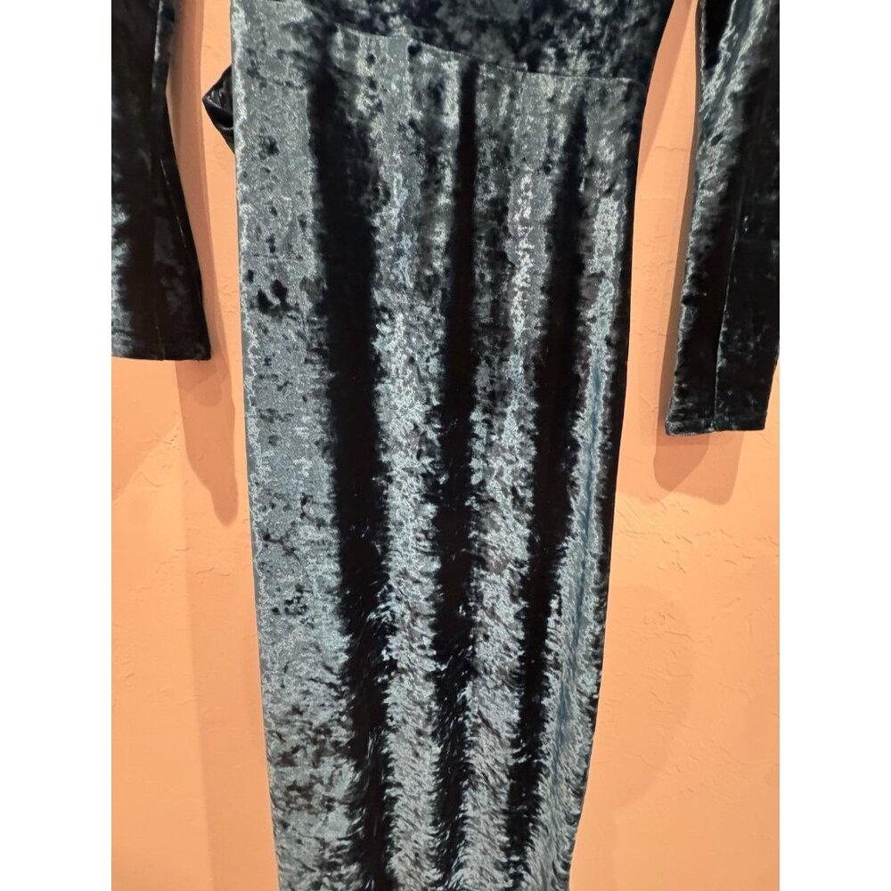 BCBG Maxazria Crushed Velvet Long Sleeve Wrap Dress Blue Size Medium - Picture 9 of 12